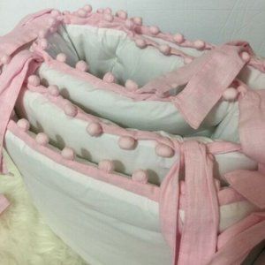Pottery Barn Kids Organic Pom Pom Bumper Pink Whit